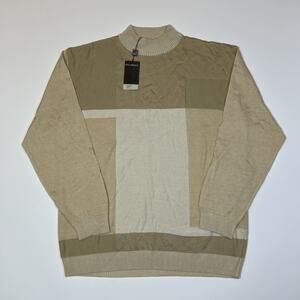 Syllables Mens XL High Neck Sweater NWT Tan Gold Knit Made In Korea